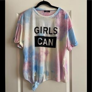 Shein tie dye front tie shirt